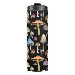 Termo Plantas forestales: setas acuarelas, hojas patas