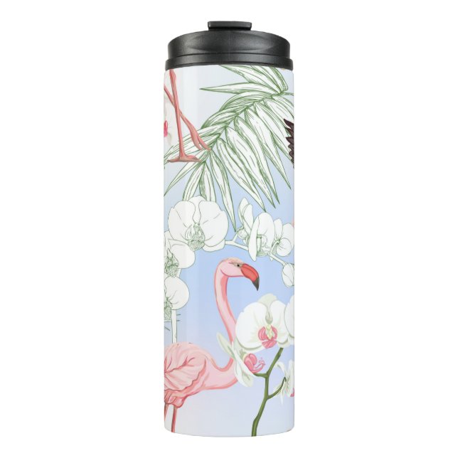 Termo Plantas tropicales y flores. Patrón sin foco, bac (Anverso)
