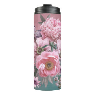 Termo Plantilla floral. Flores hermosas peonías e iri