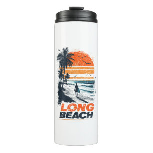 Termo Playa de Long Beach California Atardecer Retro Pal