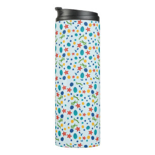 Termo Playa de verano oceánica con pez estrella, conchas
