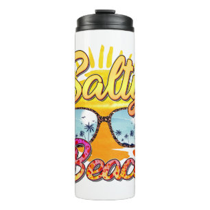 Termo Playa Salty   Sol tropical y árbol de palmas