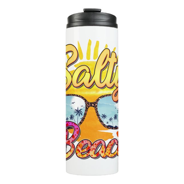 Termo Playa Salty | Sol tropical y árbol de palmas (Anverso)