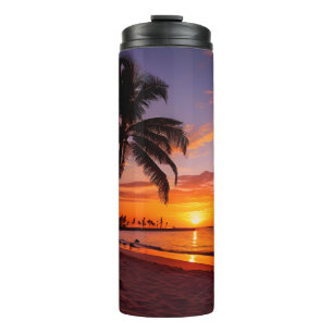 Termo Playa tropical al atardecer