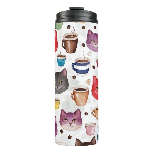 Termo Playful Cat and Coffee Doodle Pattern (Anverso)