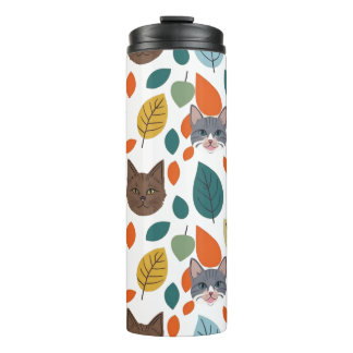 Termo Playful Pet Faces and Autumn Leaves Pattern