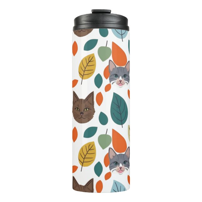 Termo Playful Pet Faces and Autumn Leaves Pattern (Anverso)