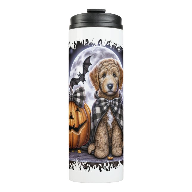 Termo Plaza de Halloween del perro Labradoodle (Anverso)