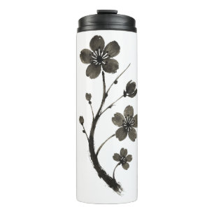 Termo Plum Blossom Line Art - Diseño botánico en