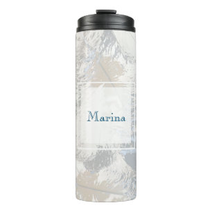 Termo plumas de búho, gris, beige y azul