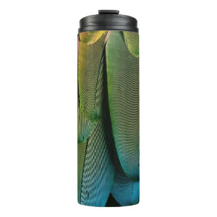 Termo plumas verdes y azules