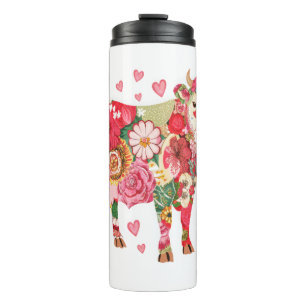 Termo Png Vaca Floral, Diseño De Vaca Lindo Png
