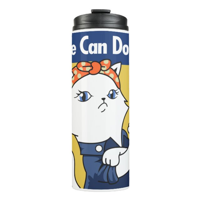 Termo ¡Podemos Hacerlo! El gato blanco Rosie the Riveter (Anverso)