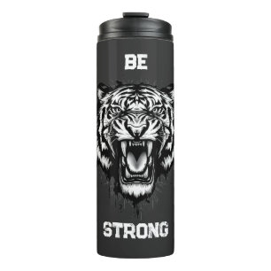 Termo Poderoso Tigre Rugiente Artístico en Blanco y Negr