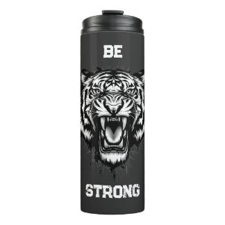 Termo Poderoso Tigre Rugiente Artístico en Blanco y Negr
