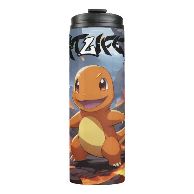 Termo Pokémon Charmander pintado en el volcán (Anverso)