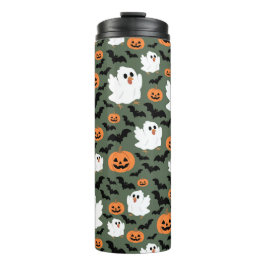 Termo Pollos fantasmas tristes con calabazas y murciélag