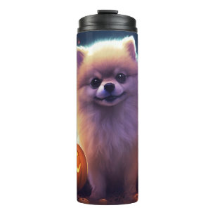 Termo Pomerania de Halloween con calabazas aterradoras
