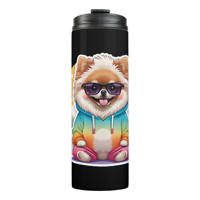 Termo Pomerania genial con sudadera de arcoíris (Anverso)