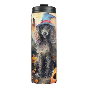 Termo Poodle de Halloween con calabazas espeluznante