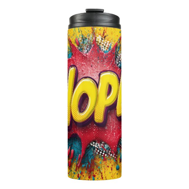 Termo Pop Art Illustration with Bold Yellow 'NOPE (Anverso)