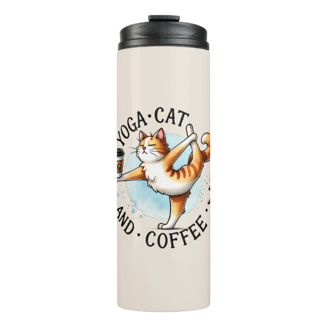 Termo Pose de yoga para gato - Gato de yoga y café (Anverso)