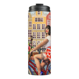 Termo Poster de Amsterdam: Ciclismo Chica Pin-Up.