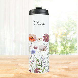 Termo Pradera de flores silvestres coloridas con acuarel