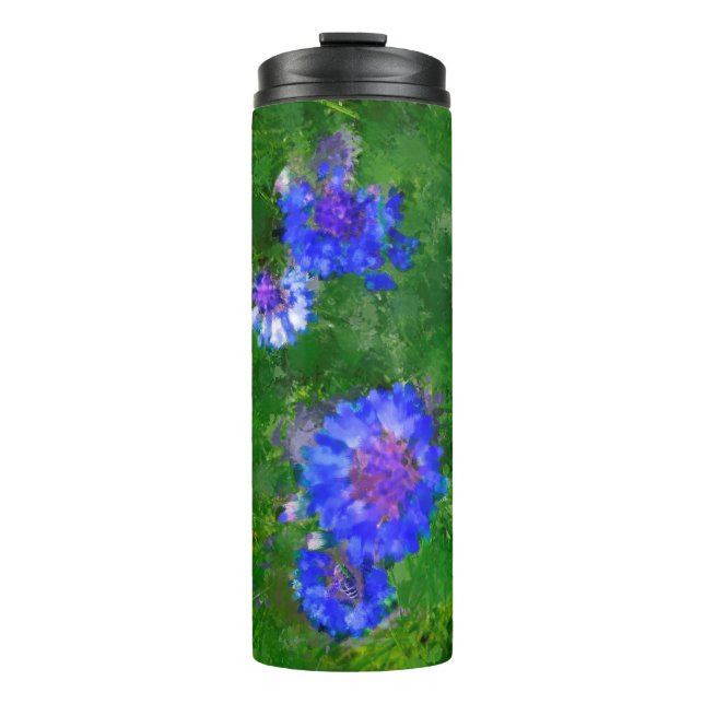 Termo Pradera verde de verano y flores azules (Anverso)