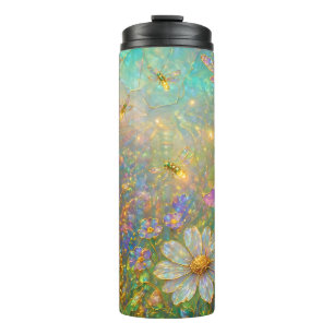 Termo Prado de flores silvestres con libélulas brillante