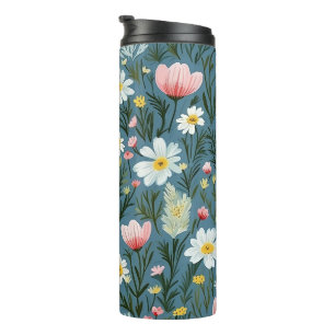 Termo Prado Silvestre de Flor Azul Cottagecore Patrón Fl