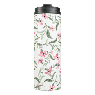 Termo Precioso Patrón Floral Rosa Elegante Blanco