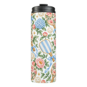 Termo Preppy Coastal Chic Pickleball Azul y Rosa Claro