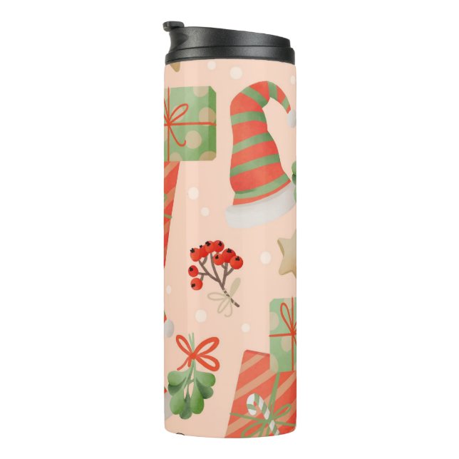 Termo Presenta Baubles Santa Hat Berries Holly (Rotado hacia la derecha)