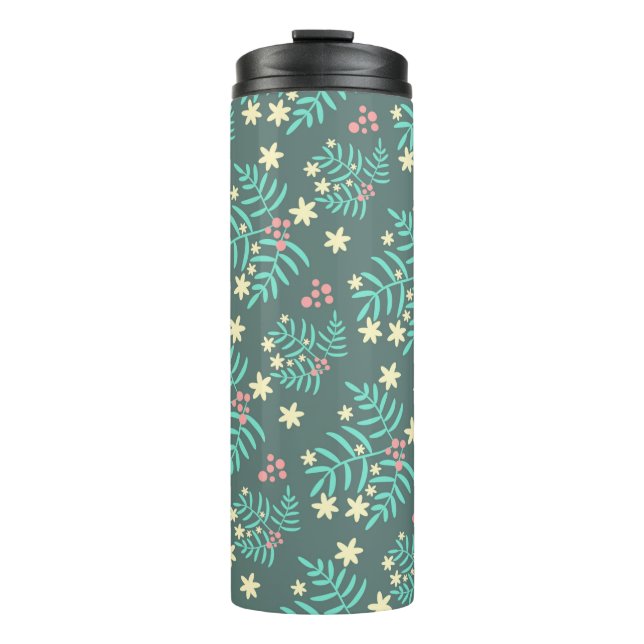 Termo Pretty Botanical Leaves and Berries Blue Pattern (Anverso)