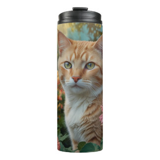 Termo Pretty white orange cat in floral garden