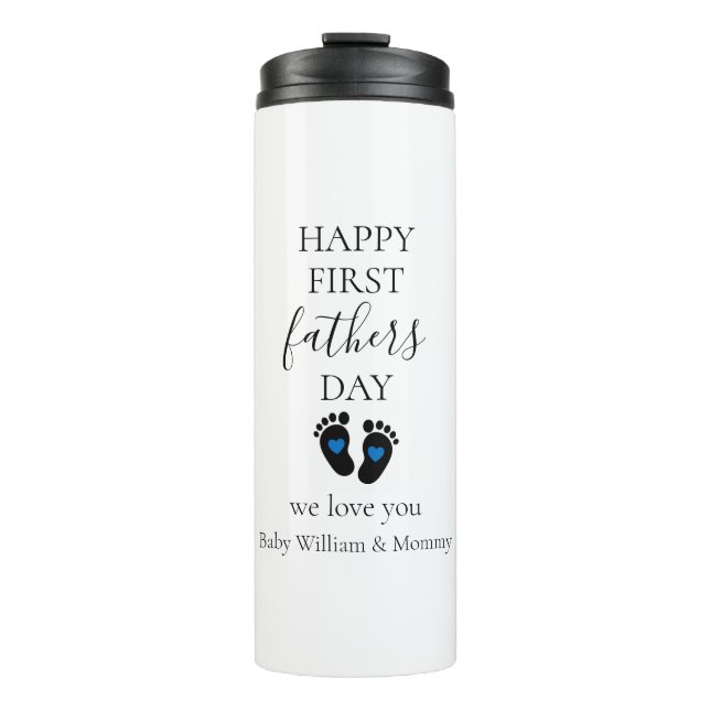 Termo Primer Día del Padre - Huellas de bebé y corazones (Anverso)