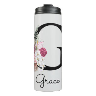 Termo Primer G Monogramado Pink Boho Floral