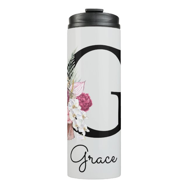 Termo Primer G Monogramado Pink Boho Floral (Anverso)