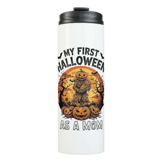 Termo Primer Halloween como mamá calabaza espantapájaros (Anverso)