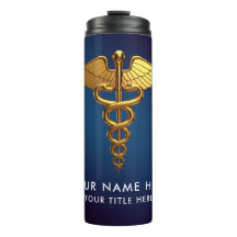 Profesional Caduceo Médico Azul Marino Dorado