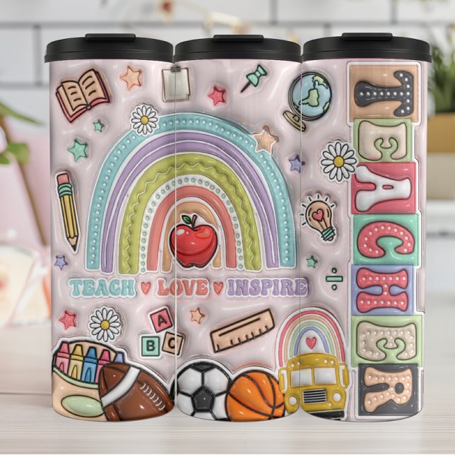 Termo Profesor: Arcoiris, amor, inspirar, aprender (Subido por el creador)