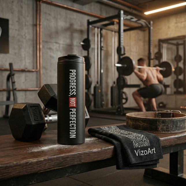 Termo Progreso No Perfección Motivación Gimnasio (Progress Not Perfection. The ultimate gym tumbler by VizoArt Studio. Get yours and crush your goals!)