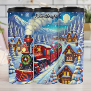 Termo Pueblo Navideño de Pan de Jengibre del Tren Rojo