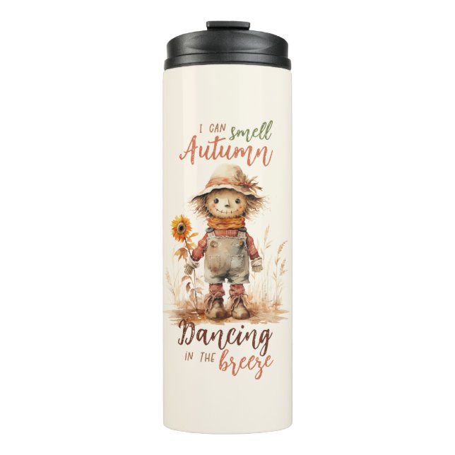 Termo Puedo oler el otoño - Espantapájaros y girasoles r (Anverso)