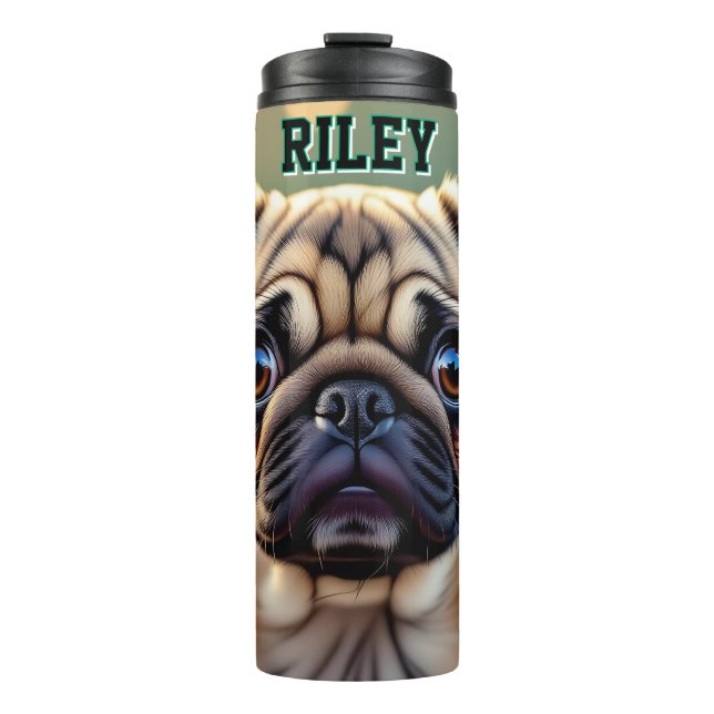 Termo Pug Adorable de Cerca | Perro Lindo Personalizado (Anverso)