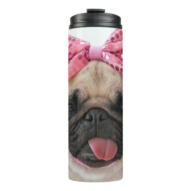 Termo Pug con arco rosado (Anverso)