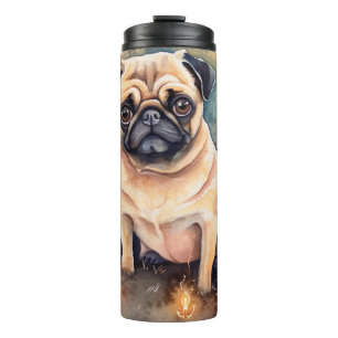 Termo Pug de Halloween con calabazas espeluznante