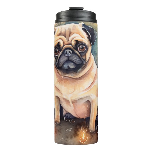 Termo Pug de Halloween con calabazas espeluznante (Anverso)