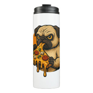 Termo Pug divertido con pizza comida italiana cartoon